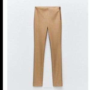 ZARA Tan Faux Leather High Rise Extra Long Pants (MEDIUM)